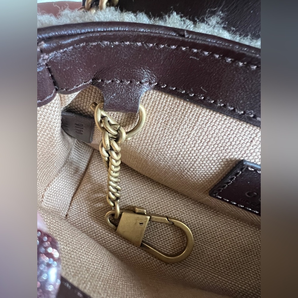 Gucci GG 2.0 Mini Marmot Leather Trimmed Tan Shearling with Gold Chain Bag - Picture 8 of 15